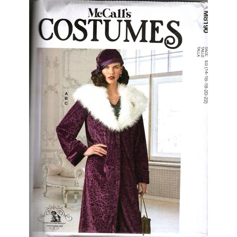 McCall's M8190 Misses 14 to 22 Uncut 1920 Flapper Fancy Dress Coat Pattern New